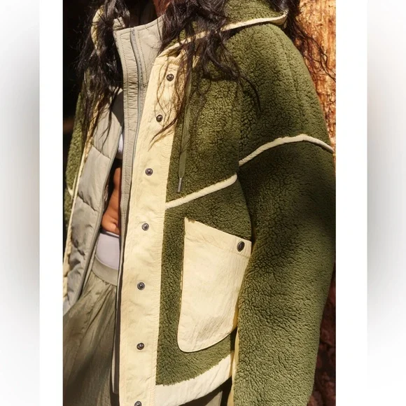 Last 2! NWT Free People x FP Movement Trail Bender Fleece Hooded Jacket Seagrass - Picture 5 of 15